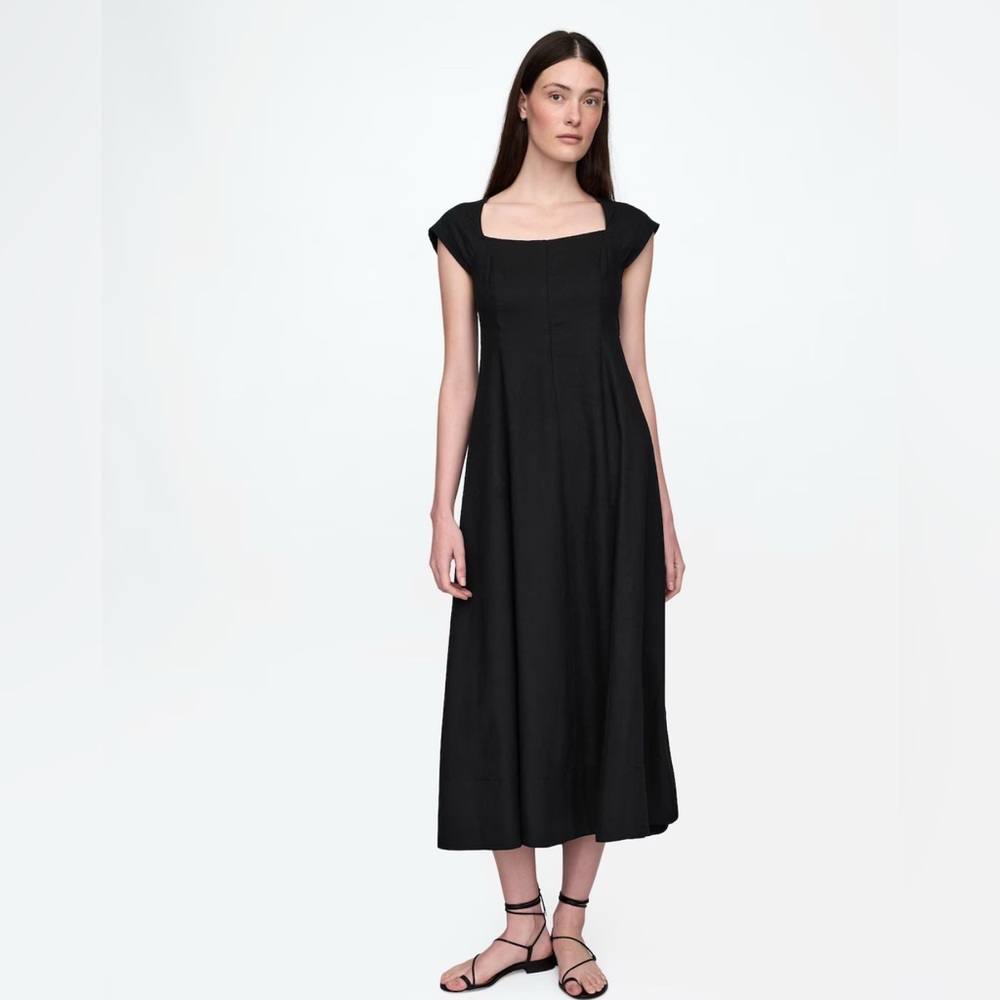 Linen blend cap sleeve maxi dress